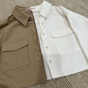 Bailey Rose cropped 2 tone color block button up cropped shirt